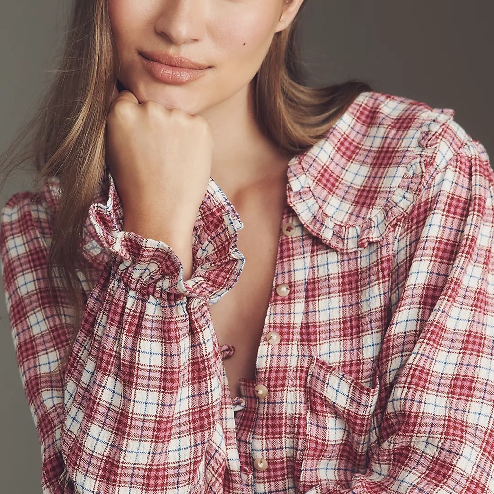 The Keira Collared Button-Front Blouse by Pilcro NWT - Picture 5 of 6